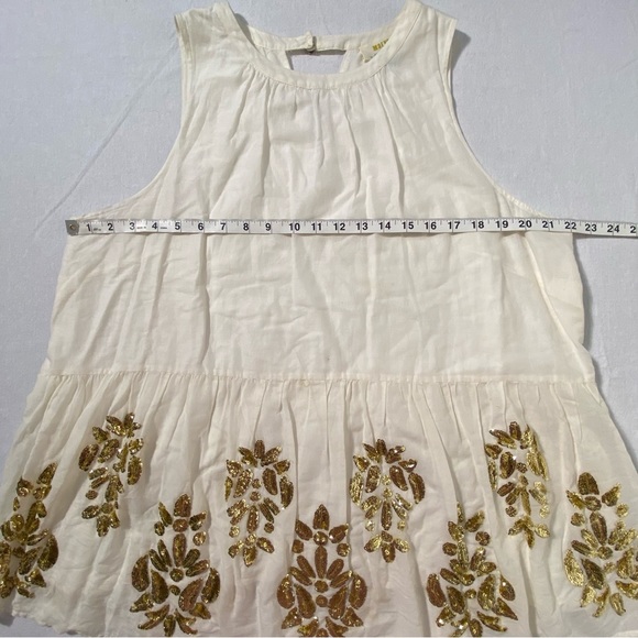 Anthropologie Maeve Ivory Cotton Sleeveless Tunic with Gold Sequins Size 1X - Picture 9 of 10